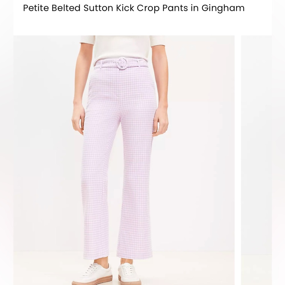 LOFT Lilac Gingham Belted Kick Crop Pants